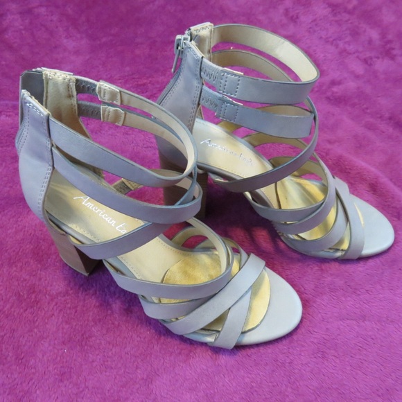 Worn Gray strappy heals with zipper in the back! - Picture 1 of 5